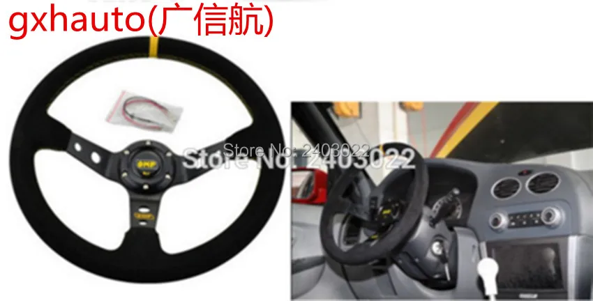 

14Inch Deep Dish Suede Leather Sport Racing Steering wheel with Horn Button Aluminum Frame steering wheel