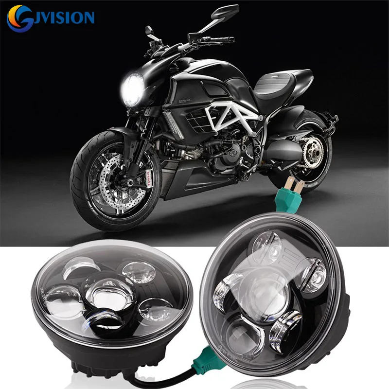 

For Harley Davidson 883 48 Street 750 Night Road Indian Scout 5.75" LED Headlight 5-3/4 Black Projector Daymaker Headlamp