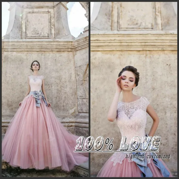 Free Shipping Short Sleeve Lace Ribbon Belts Pleat Tulle See Through Back Colorful Blush Wedding Dresses In From Weddings Events On Free Shipping Short Sleeve Lace Ribbon Belts Pleat Tulle See Through Back Colorful Blush Wedding Dresses In From Weddings Events On