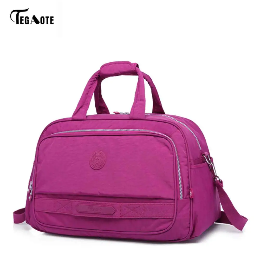 TEGAOTE, мужская дорожная сумка, модная, нейлоновая, одноцветная, унисекс, большая емкость, для путешествий, деловая, большая, для багажа, сумки для путешествий, для женщин - Цвет: Purple red
