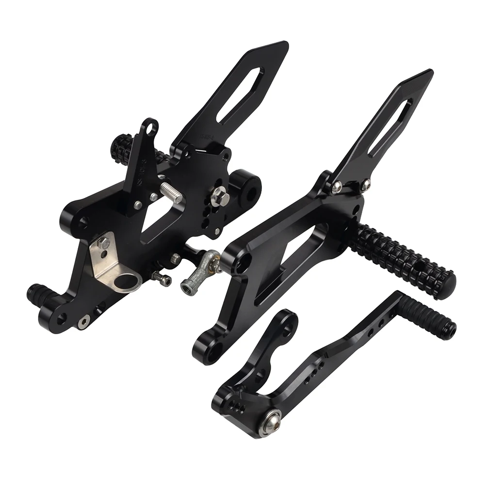 

H2CNC Rearset Kit Foot Pegs Set Adjustable Anodized 6061-T6 Aluminum for Daytona 675R Left Rearset+Right Rearset+Shift Rod black