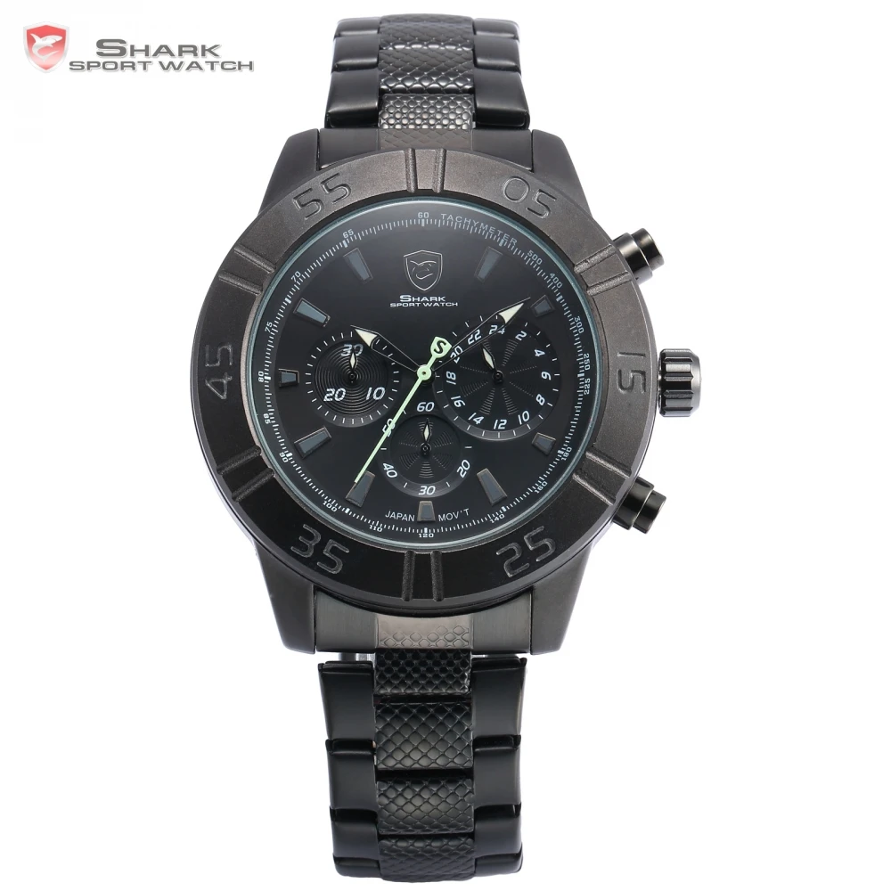 

Brand Shark Sport Watch Waterproof Chronograph Green Hand Fashion Male Clock Black Band Analog 6 Hands Tag Quartz-watch/ SH302