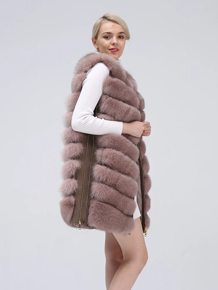 New Fashion Fox Fur Vest Zipper Real Fur Jacket Female Winter Warm Fur Coat High Quality Leather Vest Fur Fox