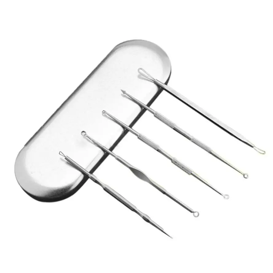 New 5Pcs Pimple Blemish Blackhead Acne Extractor Remover Tool Needles Spoon Ear Wax Remover Face