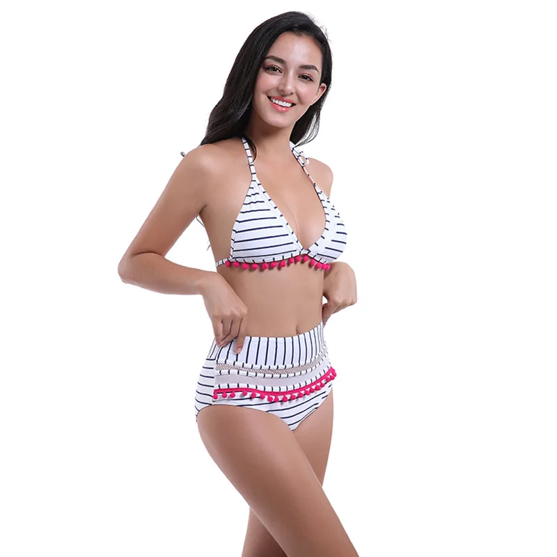 

New Style European and American Style Bikini Neck Swimsuit High Waist Bikini Mesh Split Swimwear Bathe Swimming Suit