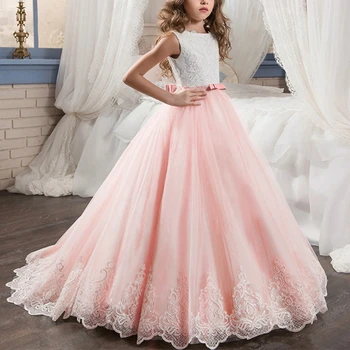 

elegant wedding bridesmaid dresses for kids sequins sleeveless trailing long Princess dress girls First Communion formal dres