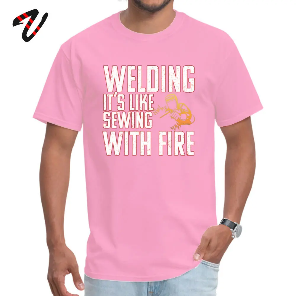 Camisa Design ostern Day Pure Cotton Crew Neck Men Tops Shirt Normal Tee Shirts Graphic Short Sleeve T Shirt Drop Shipping Welder Funny Distressed Design - Welding Its Like Sewing With Fire -10956 pink