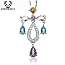 DOUBLE-R цитрин Подвески Для женщин голубой топаз стерлингового серебра 925 красочные драгоценный кулон Рождественский подарок Ювелирные украшения CAP02421A