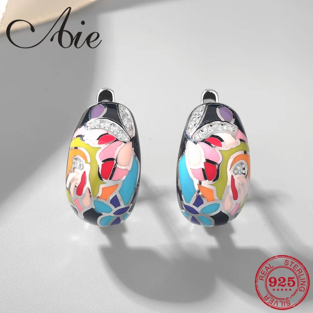

New gorgeous flowers pattern 925 Sterling Silver DIY fashion trend colourful Enamel fine Stud Earrings Party Jewelry