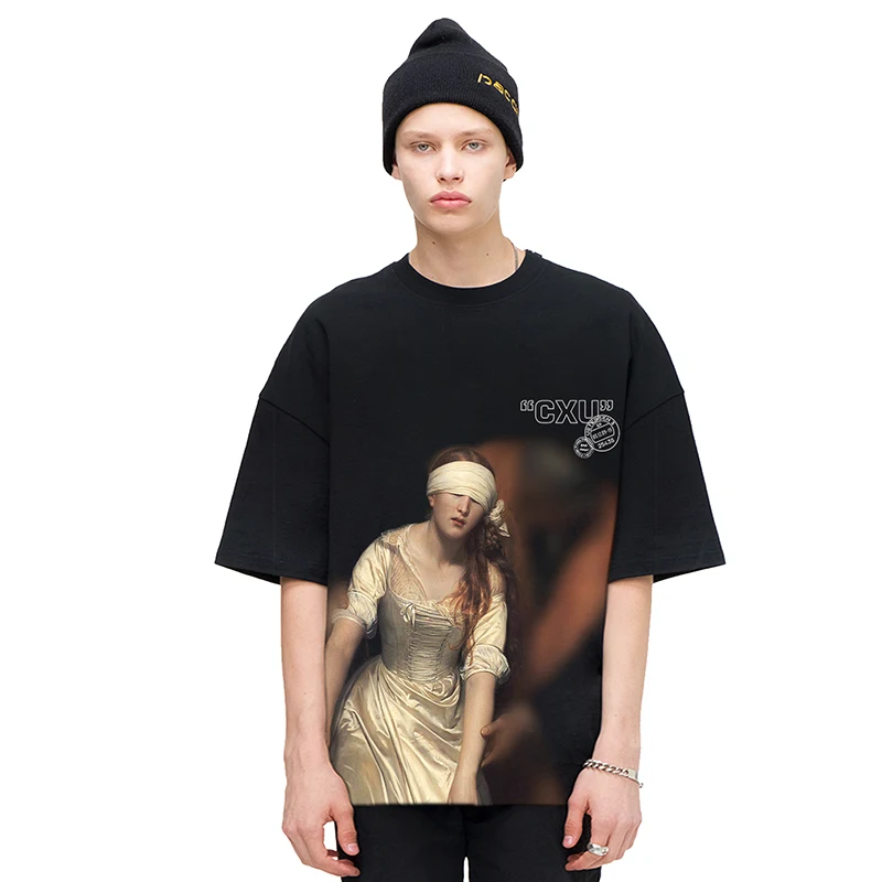 

HISTREX Famous Painting 'Lady Grey' Casual Short Sleeve Men T Shirt Tops Tees Hip Hop Mens Harajuku Clothing Brand CN70V#