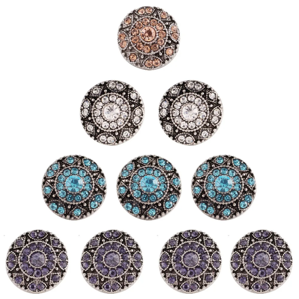 

10pcs/lot Snap Jewelry Rhinestone Metal 18MM Snap mini Buttons fit 18mm Snap Bracelets Earrings Necklaces women jewelry