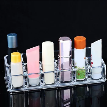 

12 Grids Transparent Lipstick Holder Clear Acrylic Display Stand Storage Box Cosmetic Makeup Organizer