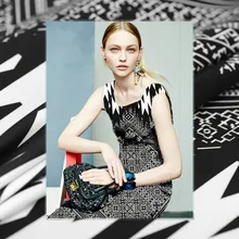 Шелковая, шерстяная ткань плотная шелковая ткань на платье Черный и белый цвета печатная ткань для платья на заказ, шерстяной ткани шерсть ткань