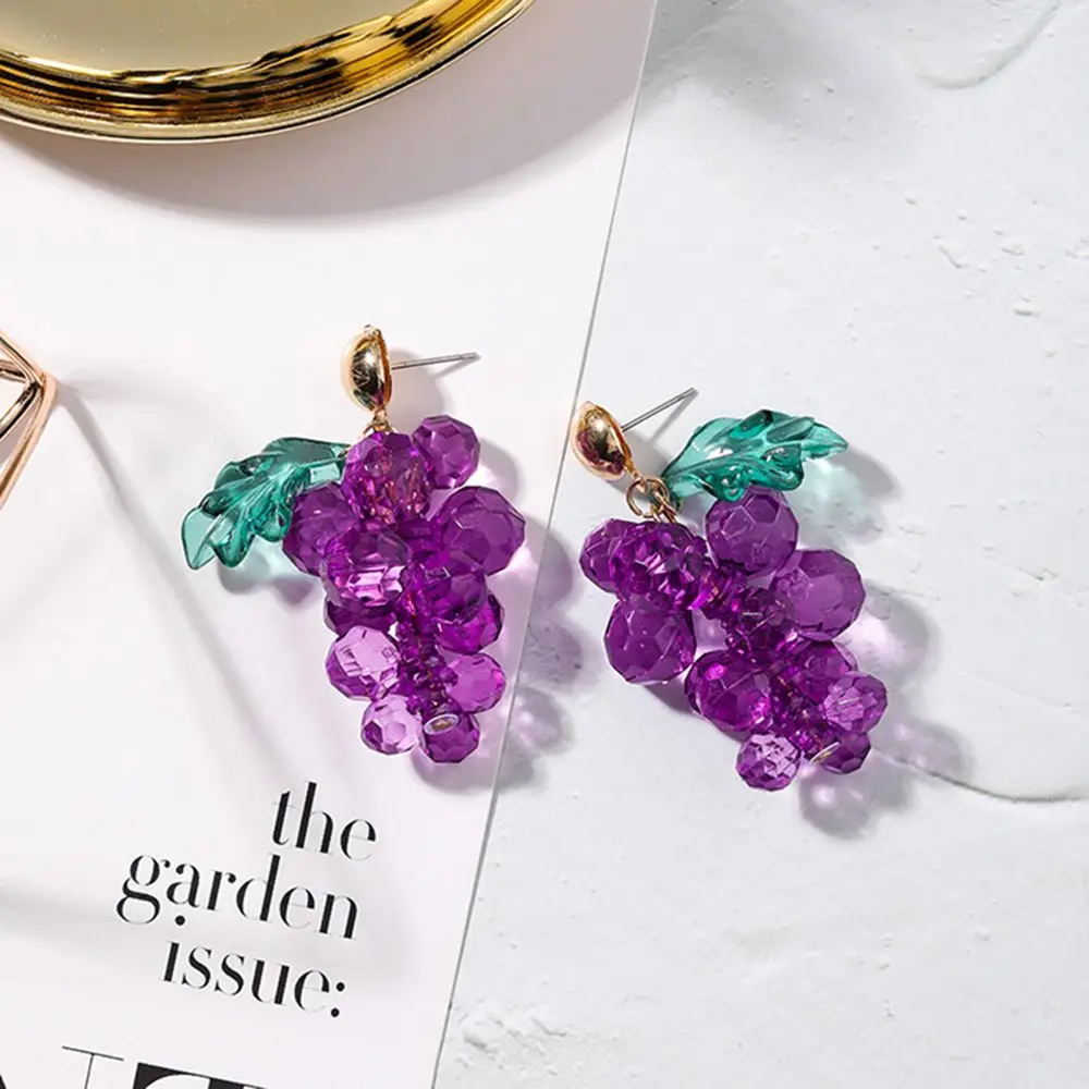 Cadena de cristal de color púrpura uva Cluster pendientes de mujer de fruta declaración pendientes