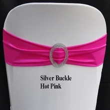 100 шт блестящая лайкра стул с круглой кольцевой пряжкой Fuchisa розовые Лайкровые повязки на стул с кристальной круглой пряжкой