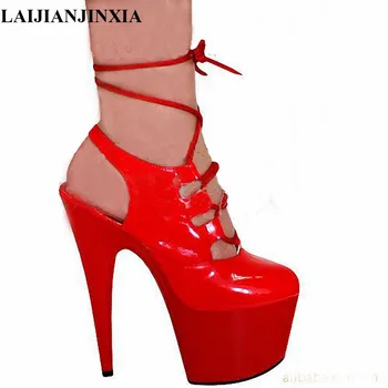 melhor LAIJIANJINXIA New Sexy Red Slingbacks Mulheres Bombas Botas Dançarina Exótica Extrema Saltos Goth Sapatos Para As Mulheres Botas De Salto Alto Tornozelo