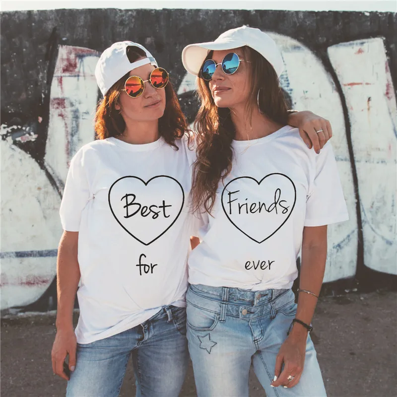 

LUSLOS Best Friends For Ever Women Summer T Shirt Short Sleeve Casual Ladybro Tshirt Matching Girlfriends Clothes Streetwear Top