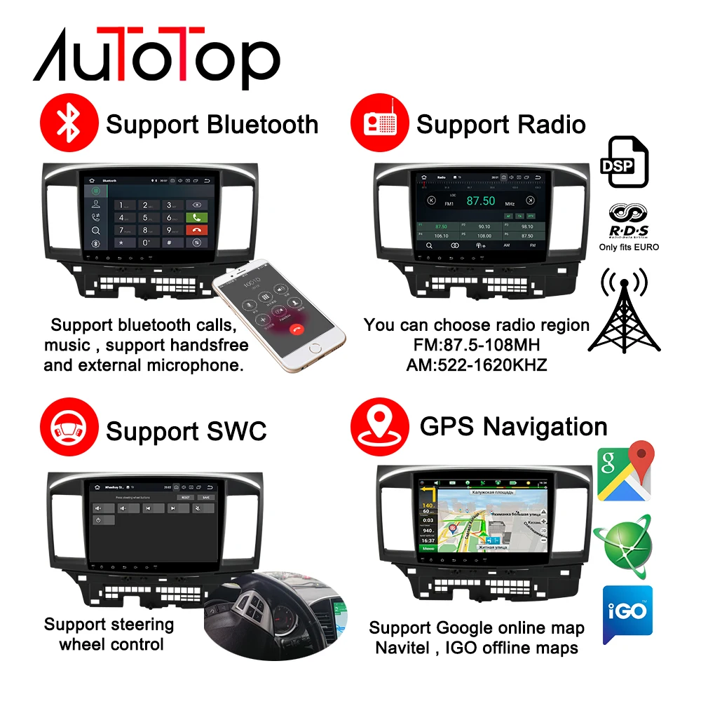 Perfect AUTOTOP Android 8.0 Car Multimedia Player For Mitsubishi Lancer Galant Fortis 2007-2017 Lancer EVO 10 Head Unit Car DVD GPS Navi 3
