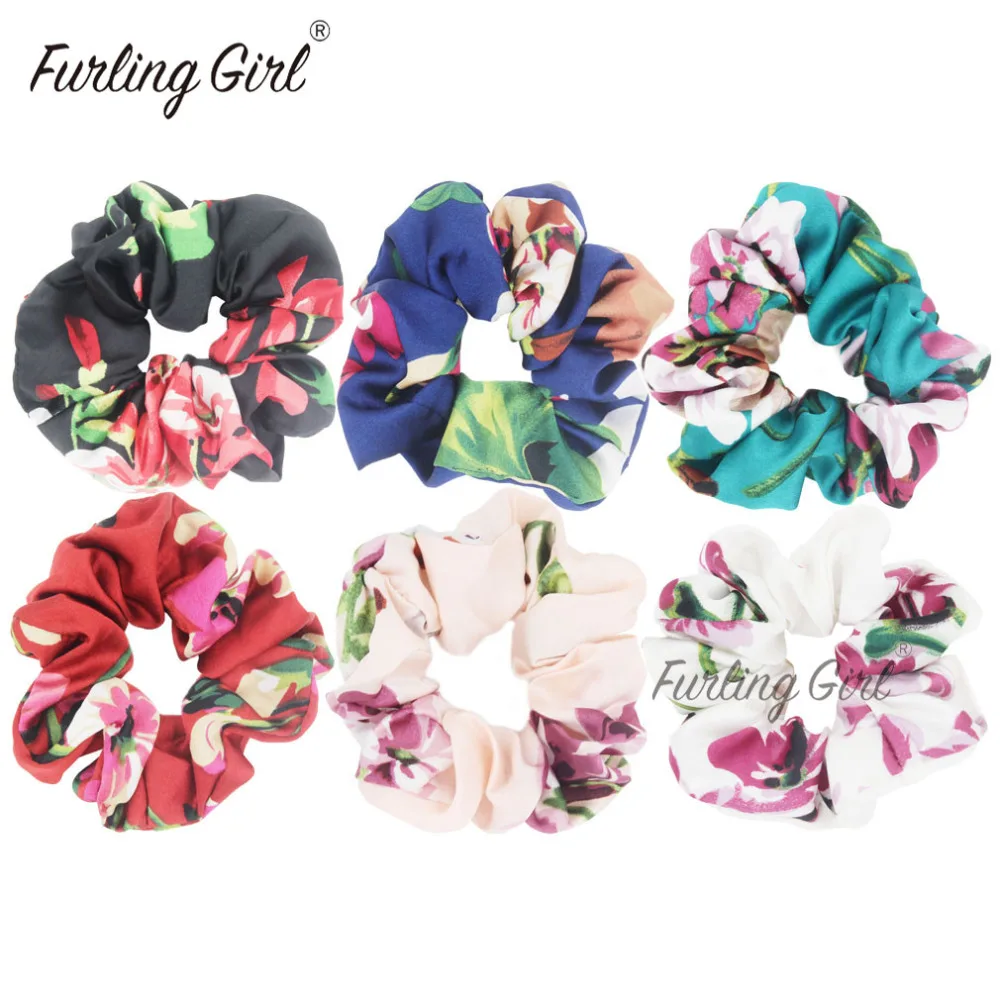 

Furling Girl 1PC Floral Design Hair Scrunchy Pelo Floral Ponytail Holder Hair ties Gum Hair Bands