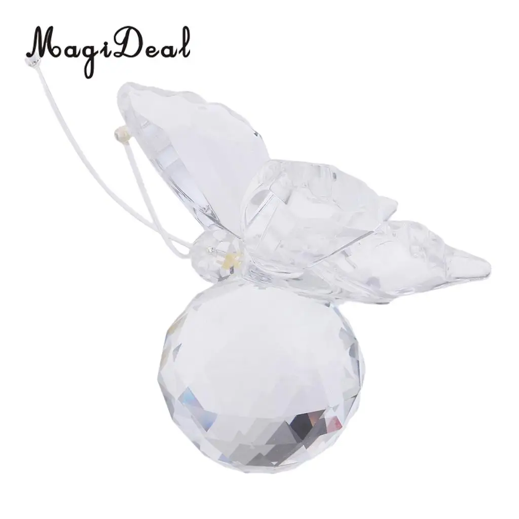 Crystal Flying Butterfly with Ball Base Paperweight Figurine Cut Glass Ornament Animal Statue Collectible Decoration