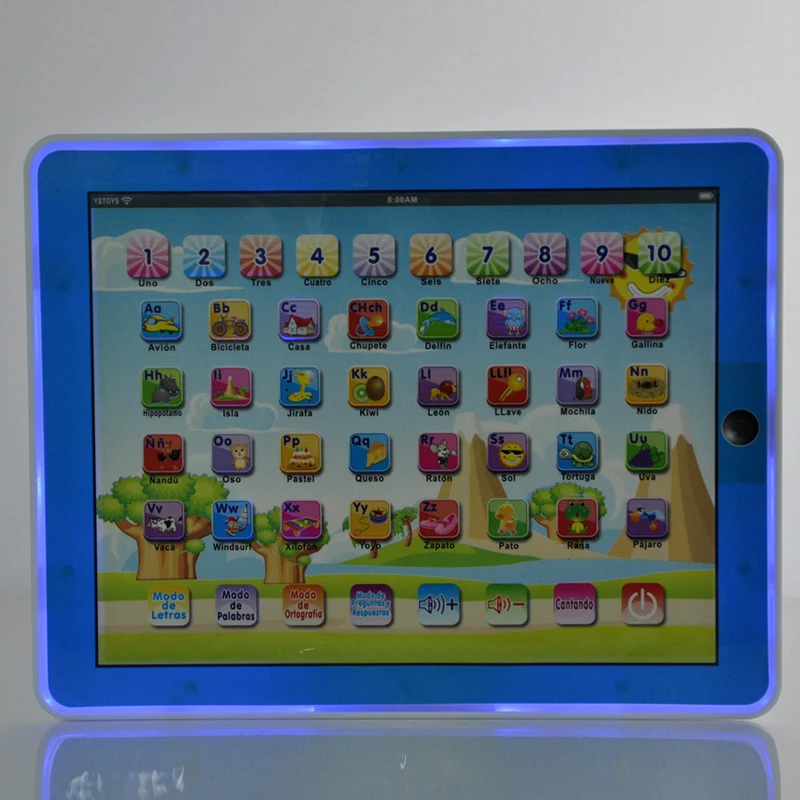 Испанский язык Детский планшетный компьютер для видов сенсорного включения ноутбука Compluter развивающие игрушки Playmobel детские подарки