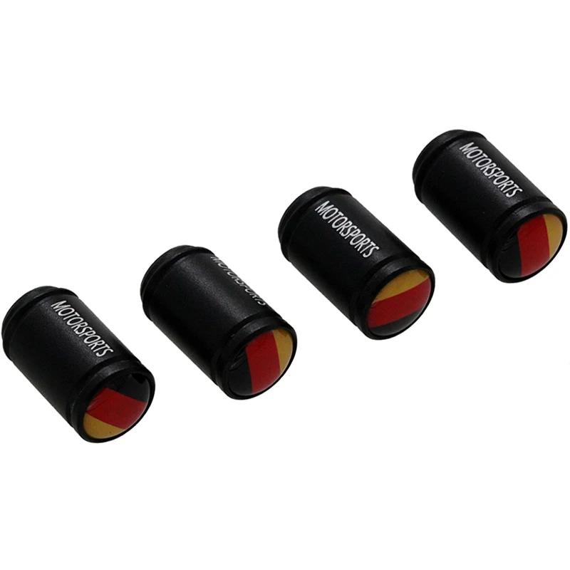 

HAUSNN 4Pcs/Set Flag of Germany Black Aluminum Alloy Polish Car Wheel Tire Valve Caps Auto Tyre Air Stem for BMW VW Benz Audi
