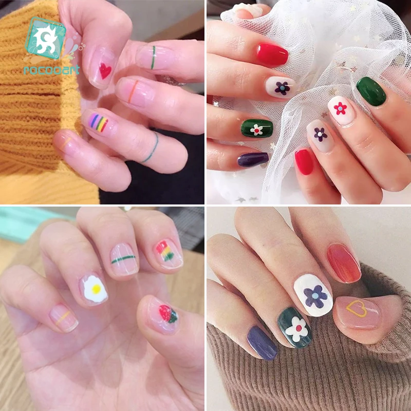 

Rocooart Small Element Nail Stickers DIY ins Hot Adhesive Nail Wraps Flowers Fruits Rainbow Nail Art Decoration For Women Makeup