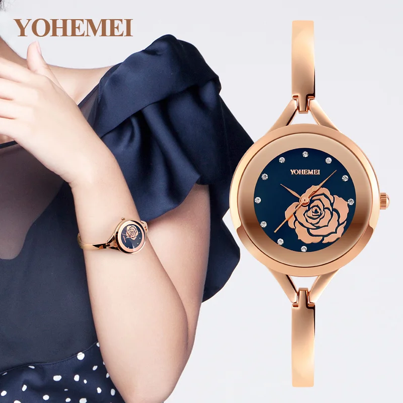 

Flower Watches Girls 2017 New YOHEMEI Ultra Thin Watch Woman Rose Gold Wristwatch Simple Dress Quartz Clock Zegarek Damski Reloj