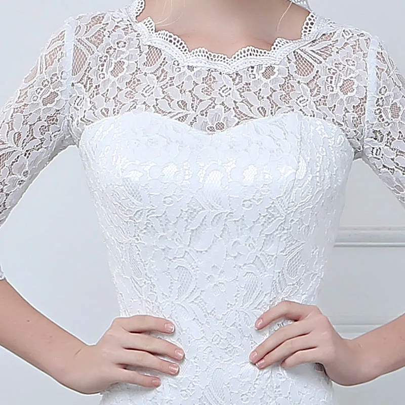 White Lace 3/4 Sleeves Mermaid Wedding Dress