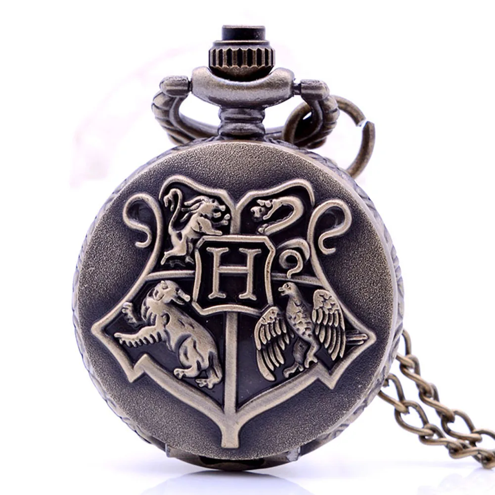 

New Fashion Harry Potter Hogwarts School H Color Dial Quartz Pocket Watch Analog Necklace Pendant Women Mens Gift Fob Watches