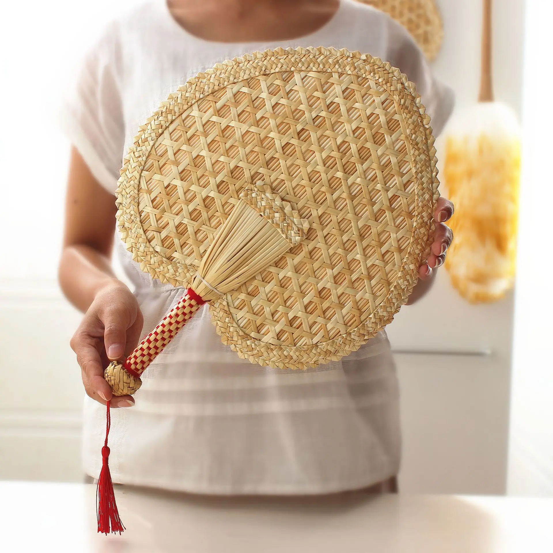 Креативные ручной работы Natrual бамбуковые китайские ручные вееры набор не складные плетеные соломы портативное персонализированное украшение подарок