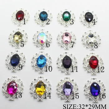 

New 10 PCS/Lot 32*29MM Multi-color Metal Button Oval Rhinestone Wedding Decoration Shiny Matching DIY Jewelry Accessories