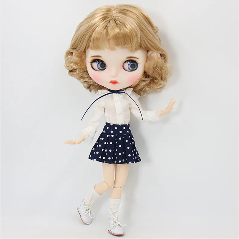 Одежда для 1/6 Blyth icy doll Милая Кружевная белая рубашка юбка в горошек с носками