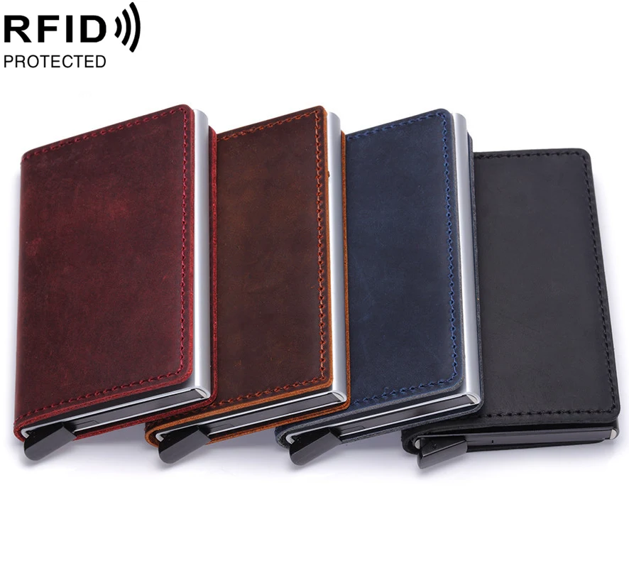 Genuine//Faux Leather Credit Card Holder RFID Blocking Pop-up Wallet Money US
