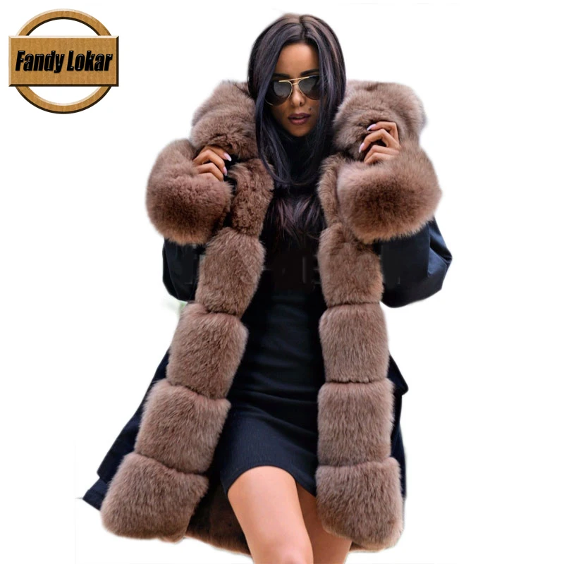 

Fandy Lokar Real Fur Parka Women Winter Jacket Nature Fox Fur Hooded Coat Real Rabbit Fur Lining Jacket Female Real Fur Coats