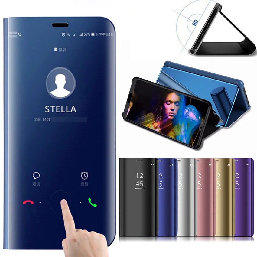 

Luxury Phone Bags Mirror For Samsung Galaxy A8s Case Leather Smart Clear View Flip Case For Samsung A8S A 8S Back Cover