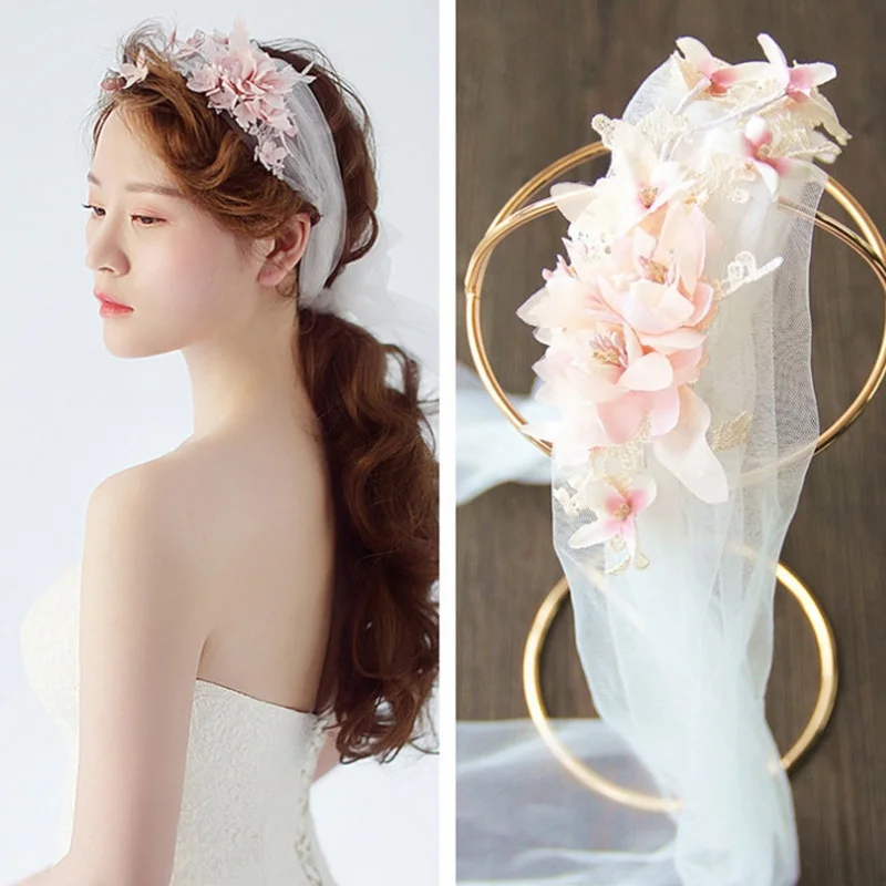 

Floral Garland Women Wedding Veil Hair Accessories Bridal Flower Wreath Kids Party Flower Crown Girls Hairband Accessories