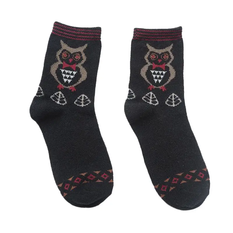 

Men Women Fashion Warm Thick Wool Socks Owl Printed Casual Winter Mid-calf Socks