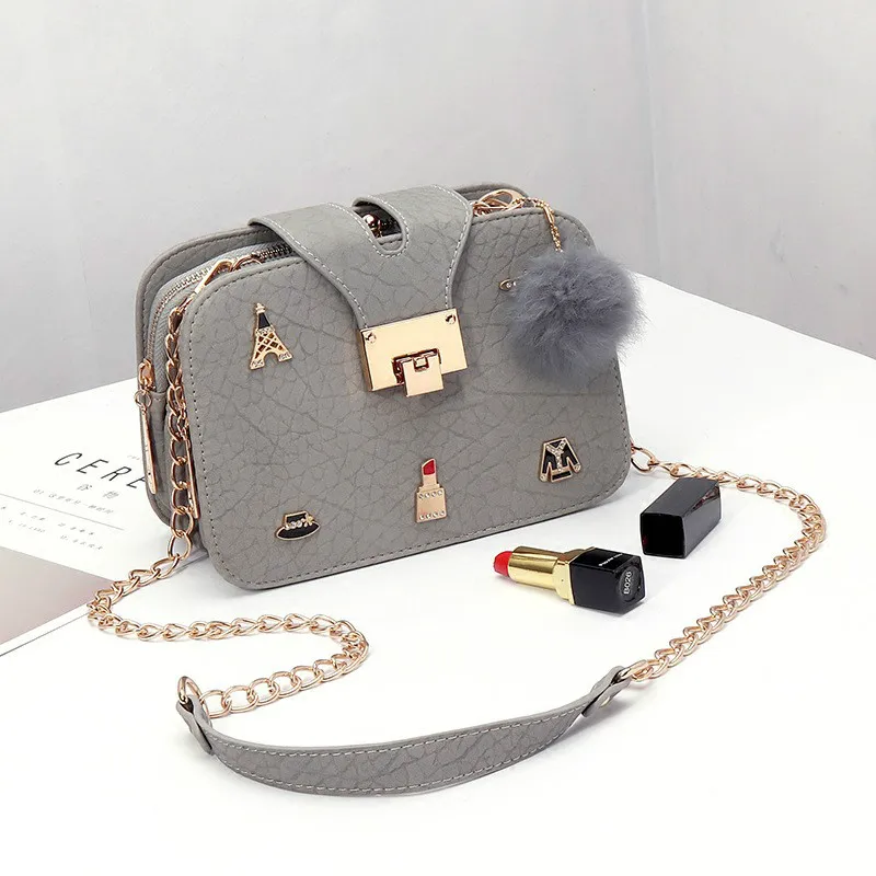 

2018 Women Shoulder Bag Designer Plush Ball Chain Leather Bags sac a main Famous Brand Handbags Small Crossbody Bags for Women