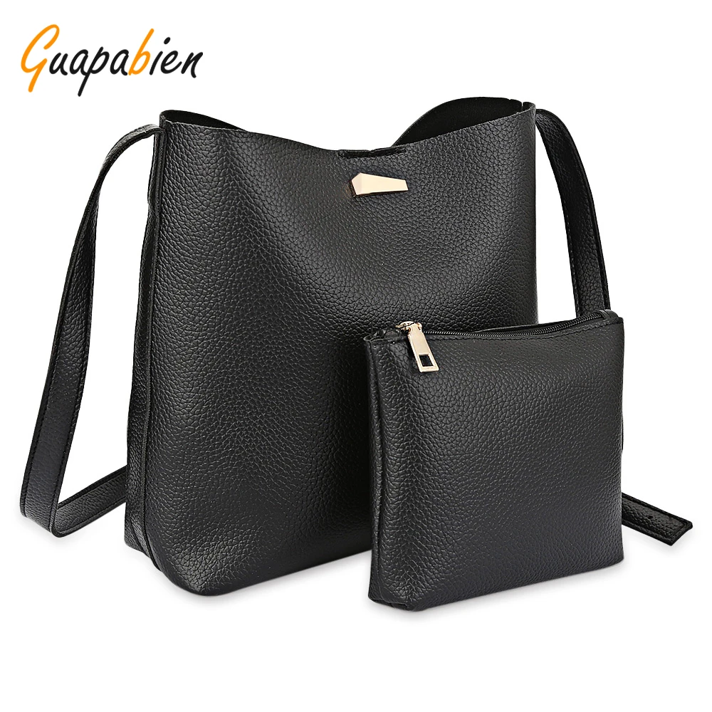 Guapabien Women PU Leather Shoulder Bag font b Set b font Ladies Solid Bucket font b
