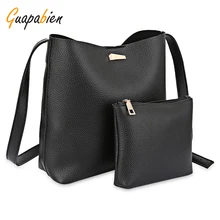 Guapabien Mujeres PU Leather Shoulder Bag Set Señoras Sólido Cubo Del Bolso Con el Pequeño Bolso Crossbody Bag Ladies Bolsos Ocasionales Femeninos