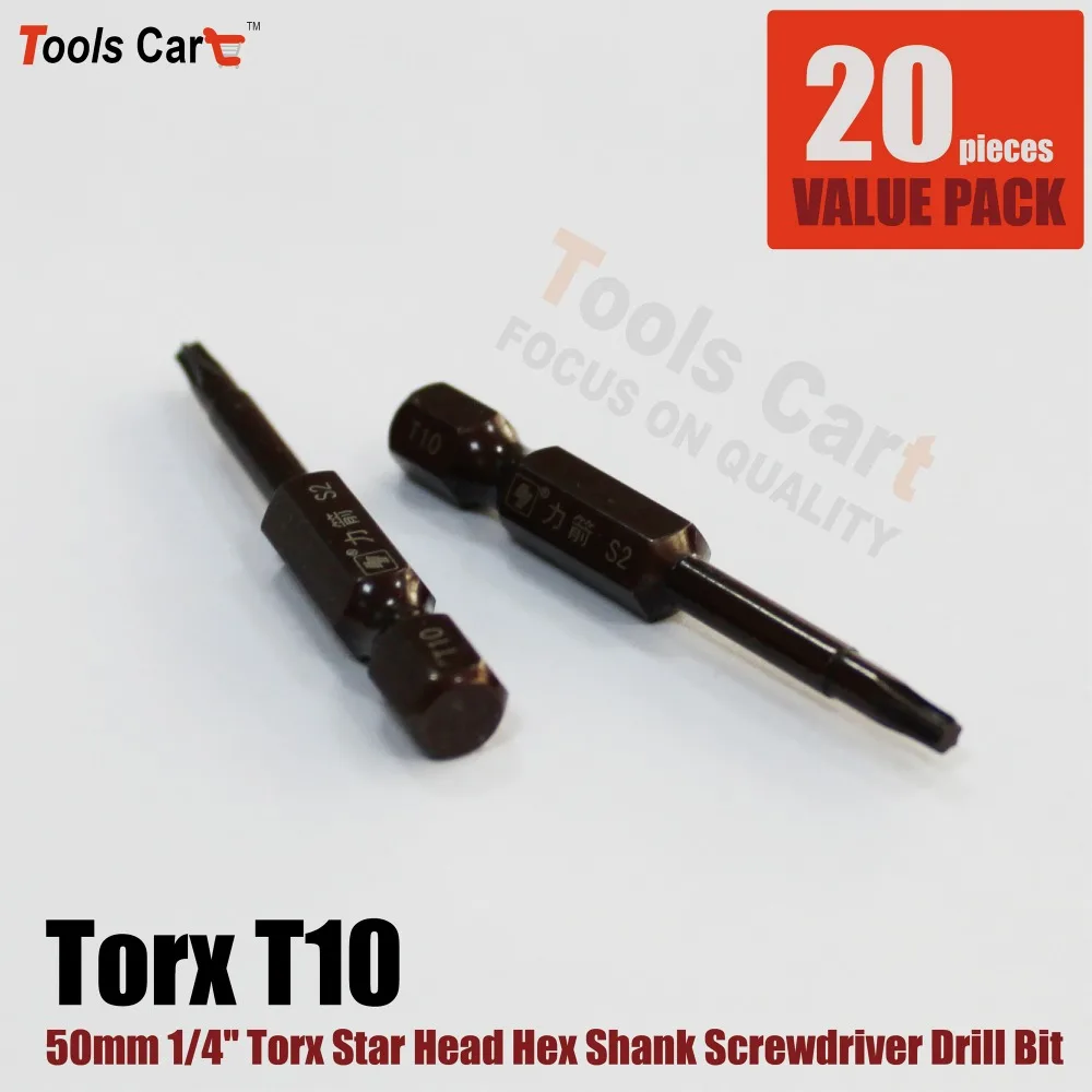 

1/4" Hex Shank 50mm Long Torx Star Head Screwdriver Drill Bits Tool 10pcs 14-50-T10