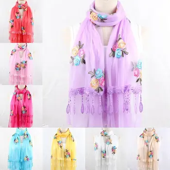 

New Women Flower Pattern Chiffon Scarf Polyester Spring And Autumn Fashion Design Long Soft Elegant Silk Shawl Multicolor