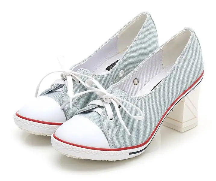 Г. Туфли-лодочки Высококачественная женская обувь из джинсовой ткани с закрытым носком парусиновая обувь для учащихся на высоком каблуке 8 см Новая женская обувь на выход размер 34-41 - Цвет: Heel 6cm