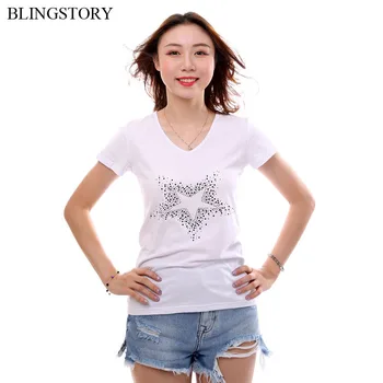 

BLINGSTORY Plus Size Cotton Tops Summer Beading Diamond Women T Shirt S-6XL Drop-shipping