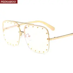 Peekaboo ретро очки с заклепками frame женщин половина обод 2019 декоративные очки кадров мужские золотистые металлические Безрамное