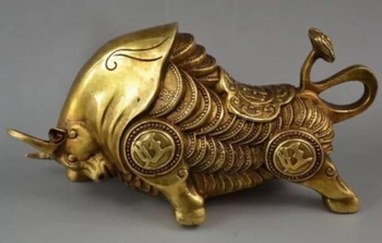 

ymy---623+++China Handwork Copper Carve Whole Body Coin Rare Get Rich Big Bullfight Statue