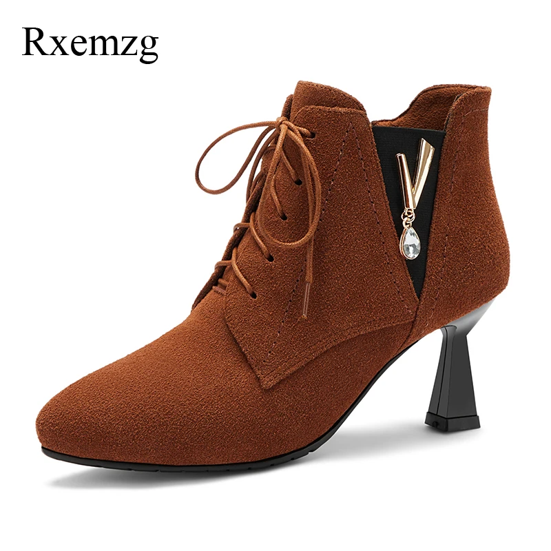 

Rxemzg fashion high heels ankle boots for women leather dress shoes women winter thin heel ankle boots short plush ladies boots