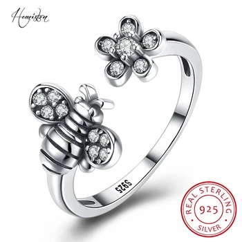 

Hemiston 925 Sterling Silver New Fashion Weave White Zircon Bee Rings For Women Silver Ring Party Jewelry Wholesale