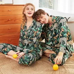 Новые пижамы мужские wo мужские атласное шелковое ночное белье мужские с принтом с длинным рукавом и шорты 2 шт. пижамные комплекты пара
